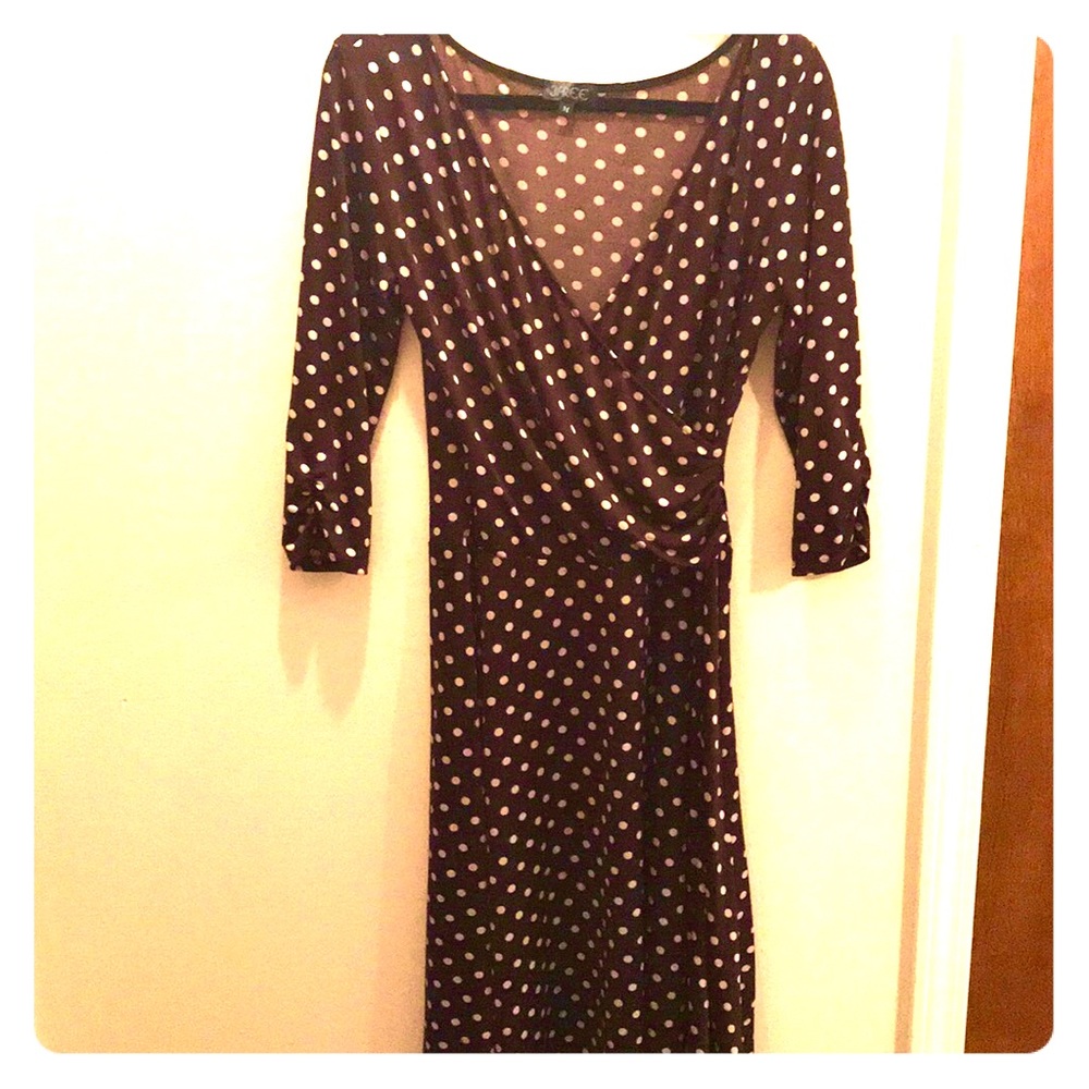 Vintage Wrap Top Brown and White Polka Dot Dress